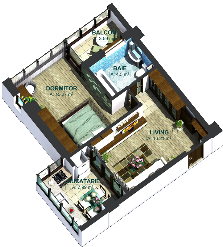 Apartamente cu 2 camere tip 2D, poza 1