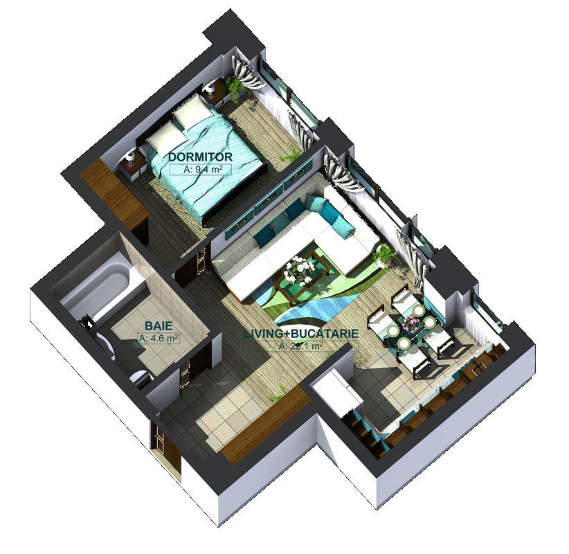 Apartamente cu 2 camere tip 1F, poza 1