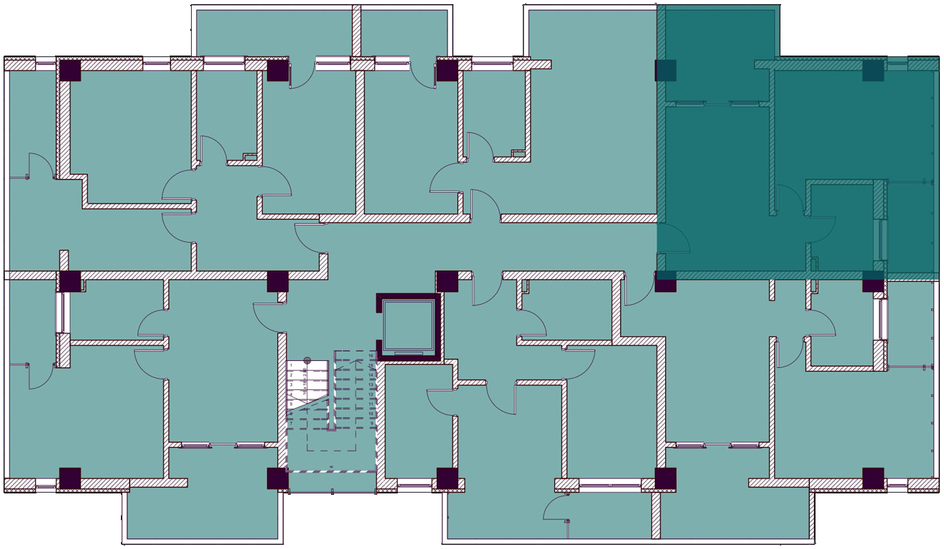 Apartamente cu 2 camere tip 2D - poziționare pe etaj